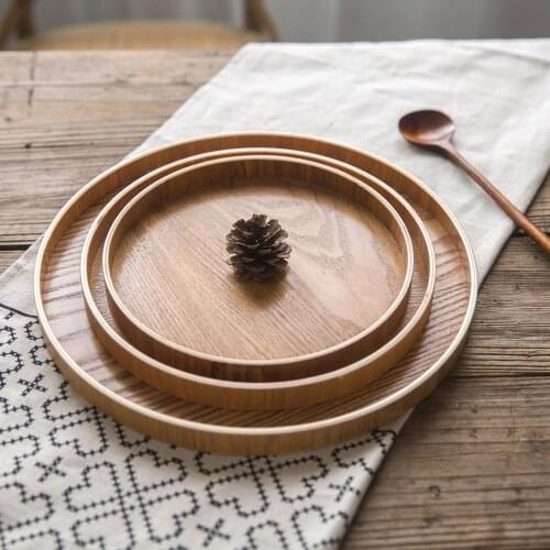 Creative Wooden Tray Japanese Wooden Round Tray Household Tea Tray Plate Fruit Plate Snack Plate