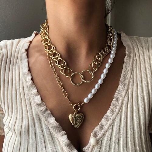 Lalynnly Simulated Pearl Heart Pendants Beads Necklace Fashion Gold Color Choker Chains Women Trendy Jewelry Accessories N7665