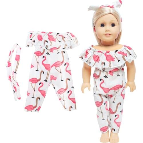 Cute Bird Pattern Rompers + Headband Headwear One Shoulder Outfit Clothing Daily Casual Wear Accessories for Baby 18 Inch Doll