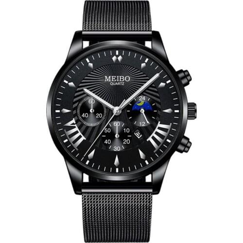 Men Watches Luxury Brand Men Stainless Steel Mesh Calendar Watch Men Leather Strap Luminous Quartz Watch Relogio Masculino Clock