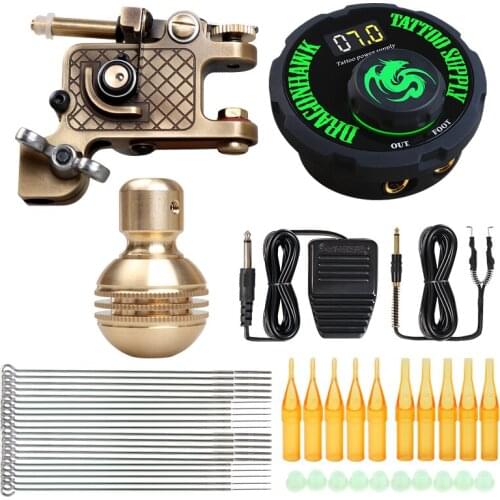 Dragonhawk Tattoo Kit Brass Frame Rotary Machine Power Supply Copper GP Grip