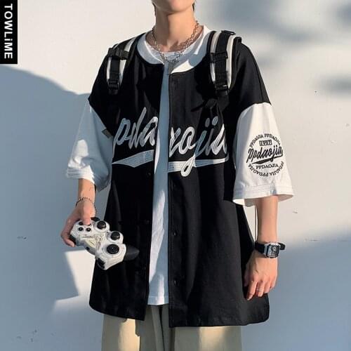 2021 New Summer Mens Baseball Uniform Korean Streetwear Letter Embroidery Button-Up Short Sleeve T Shirts Women Loose Tops Tee