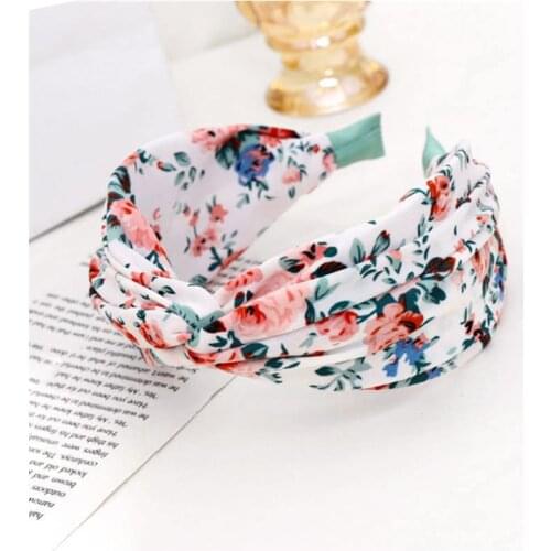 Summer Headwear Flowers Print Headband Cross Women Antique Hair Accessories Wide Head Band Girls Outdoor Hairband Boho Hair Band