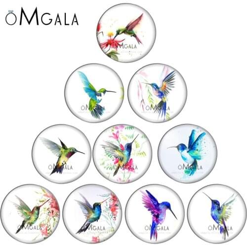 New Watercolor Painting Birds Pictures 10pcs mix 12mm/16mm/18mm/25mm Round photo glass cabochon demo flat back Making findings