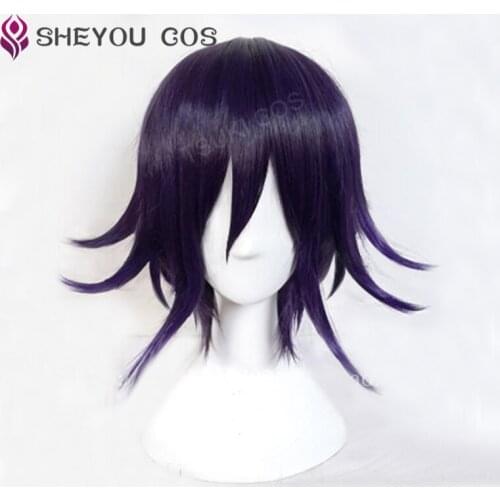 Game New Danganronpa V3: Killing Harmony Ouma Kokichi Short Purple Ombre Heat Resistant Hair Cosplay Wigs + Wig Cap