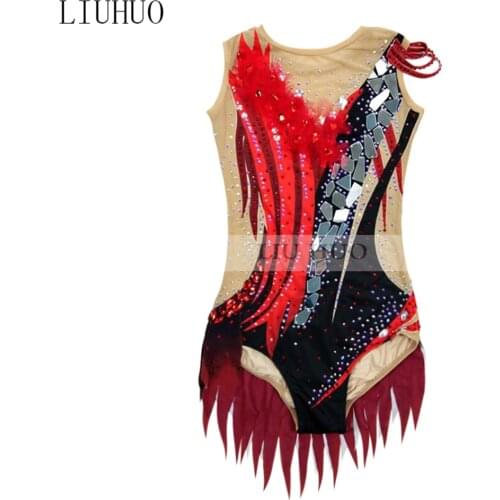 LIUHUO Figure Skating Dress Womens Girls' Ice Skating performance Rhythmic gymnastics competition Dance Leotard Artistic Red