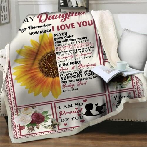 3D Flower Printed Plush Blanket Fashion Quilts Decoration letter To My Daughter Bedspreads Fleece Throw Blankets for Adults Kids