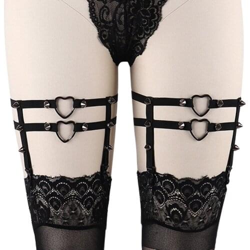 Thigh Garters Sexy Black Elastic Strappy Bondage Leg Harness Lingerie Goth Harajuku Body Harness Stocking Suspender Garter Women