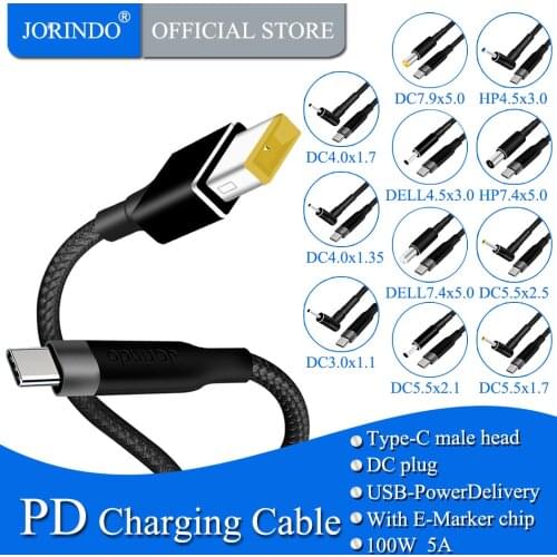 JORINDO Portable Type-C usb3.1 male plug to DC Laptop PD deception fast charge conversion line,PD100W to DC Power adapter cable
