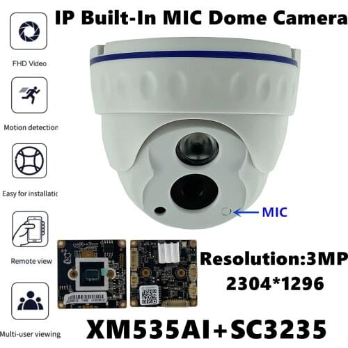 Integrate MIC 3MP XM535AI+SC3235 Low illumination IP Ceiling Dome Camera Audio 2304*1296 Infrared IRC CMS XMEYE ONVIF P2P