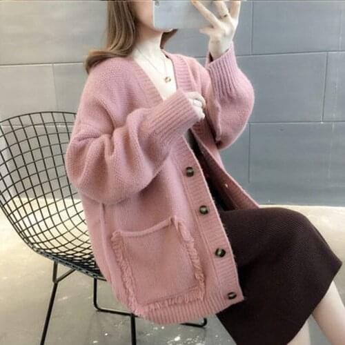 Casual Loose Cardigan Sweaters Women Autumn Winter Single Breasted Knitted Sweater Cashmere V Neck Green Cardigan Sweaters 11728