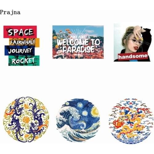 Prajna High Fashion Girl Thermal Transfer Patches Starry Night Heat Transfer Pyrography Sticker Chinese Dragon Iron On Transfers