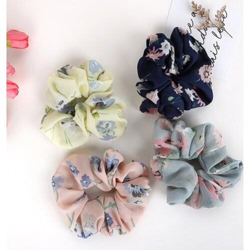 4PCS Women Girls Hair Scrunchy Fashion Creative Elegant Printed Hair Tie Ponytail Holder Hair Tie Ring Rope Holder Headdress