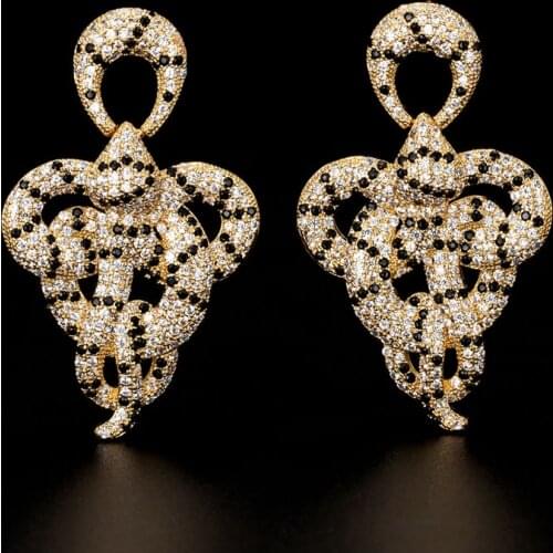 Funmode Charms Big Twist Snake Statement Earring For Women Full Cubic Zircon Wedding Bridal DUBAI Dangle Earring Brincos FE363