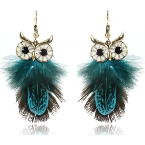 Feather Earrings Owl Multicolor Earrings For Women Cute Animal Red Blue Earrings Female Holiday Gift Winter Fashion Jewelry 2019