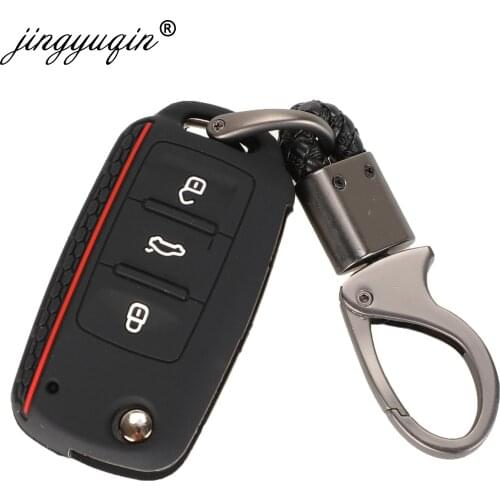 Jingyuqin Silicone Car Key Cover Case for VW Golf Fit Skoda Yeti Superb Rapid Octavia SEAT Leon ibiza 3 Button Remote keychain