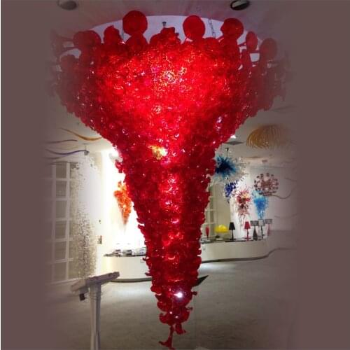 Modern 2016 New Design Red Colored Flower Shape Hand Blown Murano Glass Large Hotel Wedding Hall Chandelier Lighting