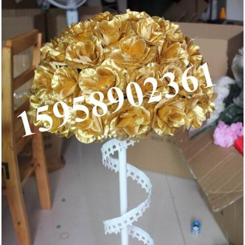SPR GOLD-wedding kissing ball 50cm wedding artificial silk flower ball plastic inner-1pc=2pcs half balls