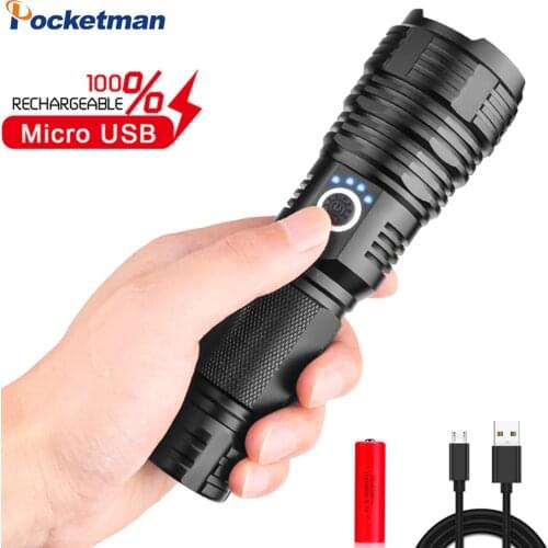 Super Bright XHP70.2 LED Flashlight Zoomable Torch USB Rechargeable Flashlight XHP50 LED Torch Portable Use 18650/26650 Battery