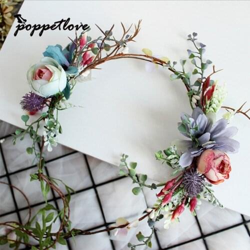 Bridal Headdress Sen Blue Rattan Garland Hair Band Seaside Vacation Wedding Hair Ornaments