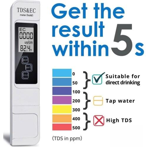 TDS EC Meter Digital Water Quality Tester 0-9999 PPM Measurement Range Water Purity Temperature Meter Tester for Drinking Water