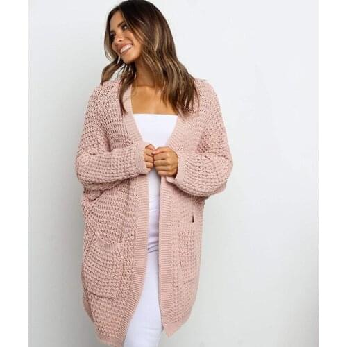 Womens Clothes New Knitting Cardigan Sweaters Pockets Long Sleeve V-Neck Ladies Korean Loose Casual Female Outerwear