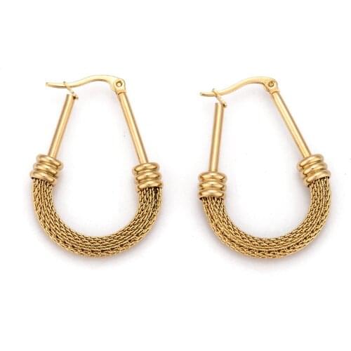 6 Pairs Stainless Steel Wire Mesh Hoop Earrings Gold Plated Fashion Round Earring For Women Party Wedding Jewelry Gift Wholesale