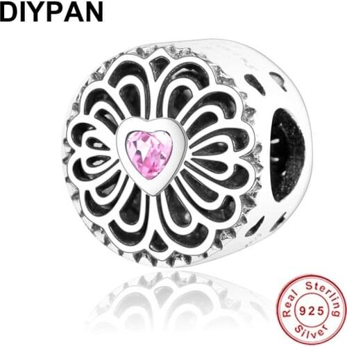 Openwork Heart Clear Zircon Charm Fit Original Pandora Charms Silver 925 Bracelet For Women Fashion Jewelry Berloque
