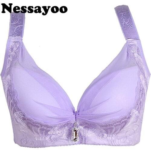 No Rims Push Up Lace Sexy Lingerie for Women Plus Size Wireless Deep-V Bra Ice Silk Thin Cup Plus Size 105 46BCD Women Underwear
