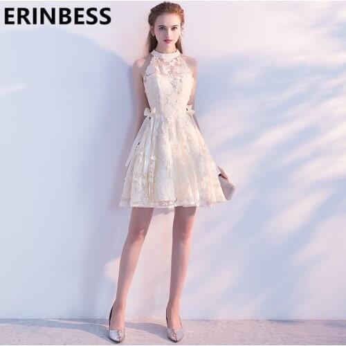 Vintage Lace Short Mini Prom Dresses 2020 Vestido De Festa Scoop Neck Ribbon Women Formal Party Gowns For Women