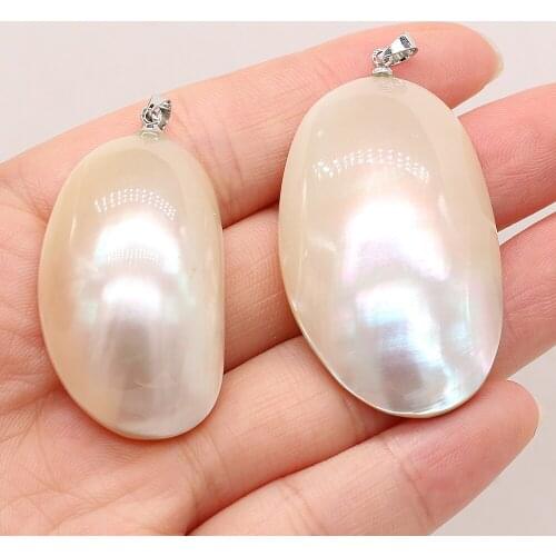 1pcs New Natural Egg Shape White Shell Pendants for Earring Necklace Jewelry Making Accessories Trendy Gift Size 25x40mm 20x35mm