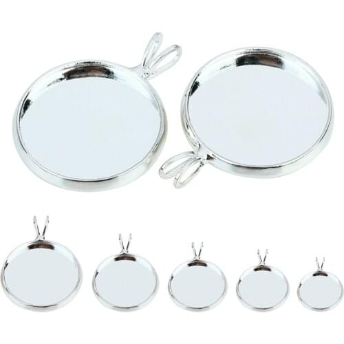 10pcs Copper Silver Color Necklace W/V Loop Pendant Setting Dia 10/12/14/16/18/20mm Round Blank Cabochon Cameo Settings K0087
