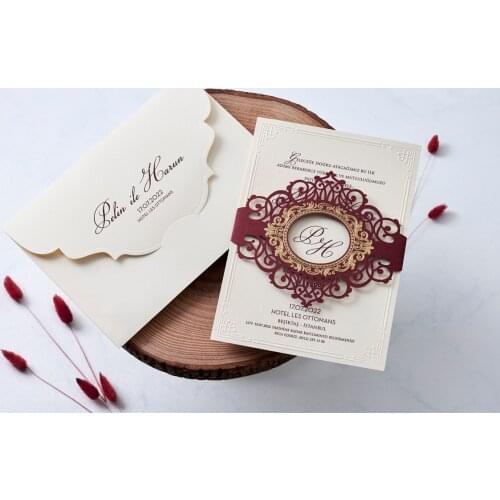 100 piece Laser cut ornate wedding invitation with envelope