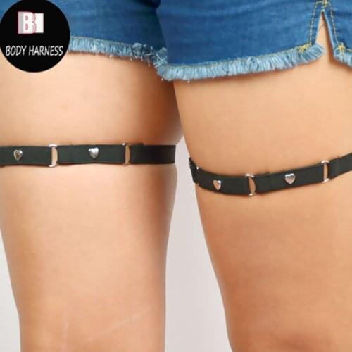 Body Harness 2 pcs Women sexy leg suspenders Goth Stockings Garter Belts heart Rivets wedding Garters
