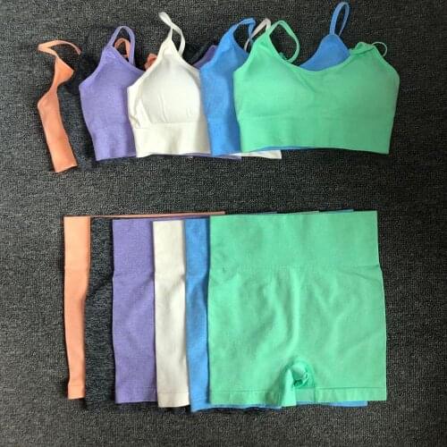 6 Colors Sports Suit Seamless Yoga Set Female Workout Clothes Medium Support Sports Bra+High Waist Gym Shorts Women Sportwear