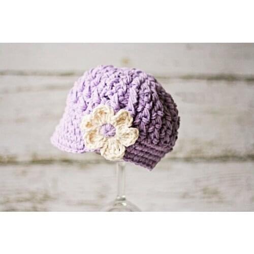 Free shipping,Crochet for Childrens Newsboy Hat,baby Photography prop 100% cotton- Light purple and cream flowers