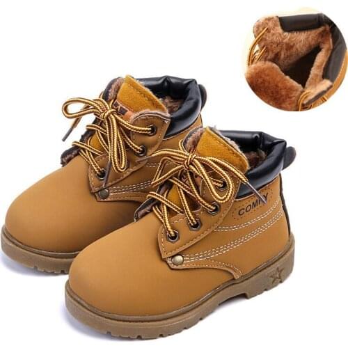 GNORNIL Kids Boots Autumn Winter Children Shoes Girls Boots Fashion Lace Up Rome Martin Boots Boys Shoes Warm Plush Snow Boots