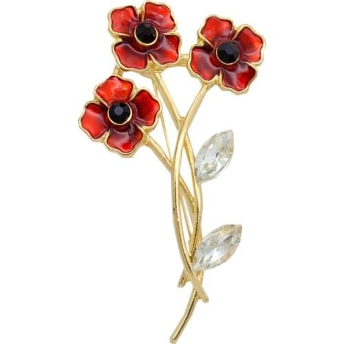Red Enamel Red Poppy Flowers Brooch 65*35mm