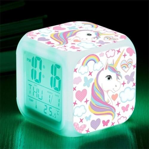 Unicorn Alarm Clock LED Digital Clock 7 Color Changing Light Night Glowing Kids Desk Clock despertador unicornio Children Gift