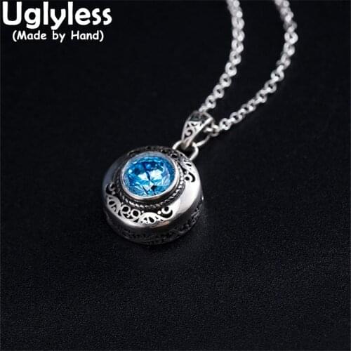 Uglyless Thai Silver Vintage Patterns MINI Round Jewelry Sets Women Zircons Crystals Rings Necklaces 925 Silver Pendants + Chain