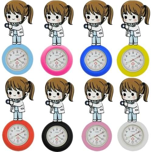 New Creative Retractable Badge Reel Stethoscope Girl Young Women Ladies Cartoon Nurse Doctor Hospital Pocket Gift Watches Clock