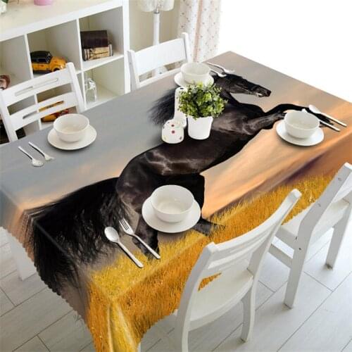 Black horse Tablecloth Waterproof Coffee picnic Table cloth rectangular wedding Round table cover Customized size Pillowcase