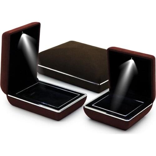 Deluxe LED Lighted Ring Pendant Box Wedding Velvet Foldable Jewelry Necklace Gift Display Storage Organizer Case