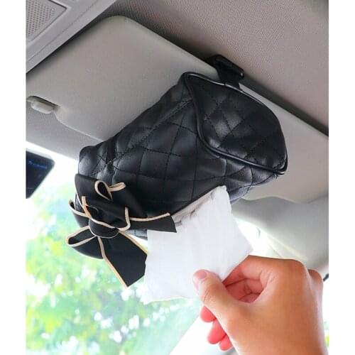 Cute Bowknot Car Seat Headrest Hanging Tissue Box Holder Multi-function Leather Paper Tower Organizer Styling Car Accessories