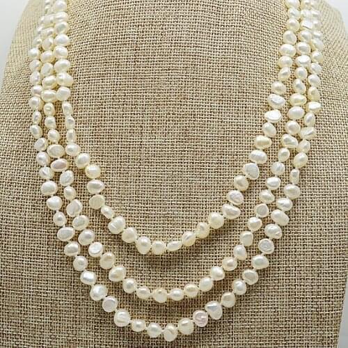 Long pearl necklace white color freshwater pearl jewelry 7-8mm nugget genuine pearl necklace more length for choose