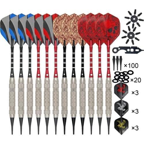 Darts Dart Flight Set with 100pcs Spare Soft Dart Tips Dart Flights Savers Rings and Wrench Tool Indoor Outdoor Game
