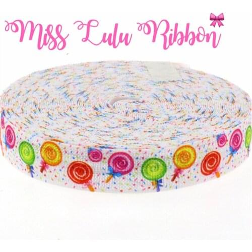 5/8"16mm 10 Yards foe Elastic Ribbon Candy Patterns Printed Fold Over Elastic Band DIY Hair Tie HT01-PG022-03668