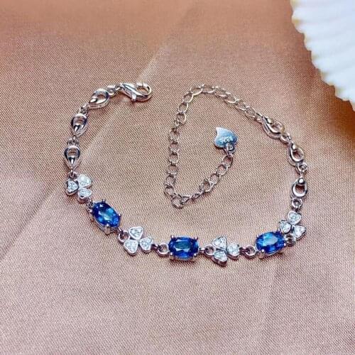 Elegant lovely Clover natural blue sapphire gem Bracelet Natural gemstone bracelet S925 silver woman wedding gift fine jewelry