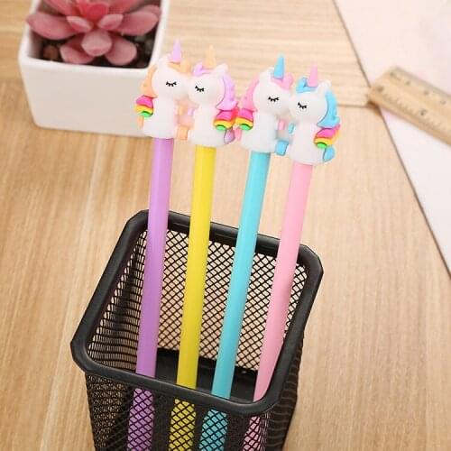 Ellen Brook 1 Set Korean Cartoon Creative Unicorn Neutral Pen Student Writing Office Stationery Black Signature Siamese Gel Pen