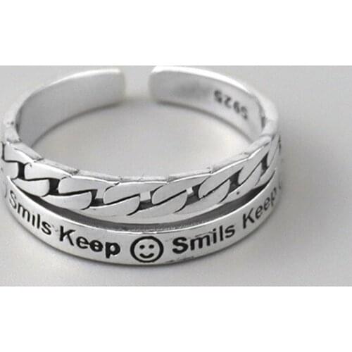 Europe & American Creative Retro Ring 925 Silver English Letter Smile Couple Ring 2020 DIY fine Jewelry Valentines Day Gift hot